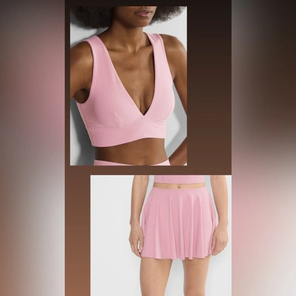 Aritzia Golden Butter‎ Baseline Micro Skirt & Plunge Bra Top Pink Set Size S NWT